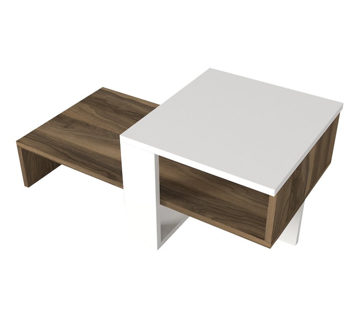 Hanah Home Mesa de Centro Escandinava Blanca y Nogal con Almacenamiento 80x43.6x32.6 cm